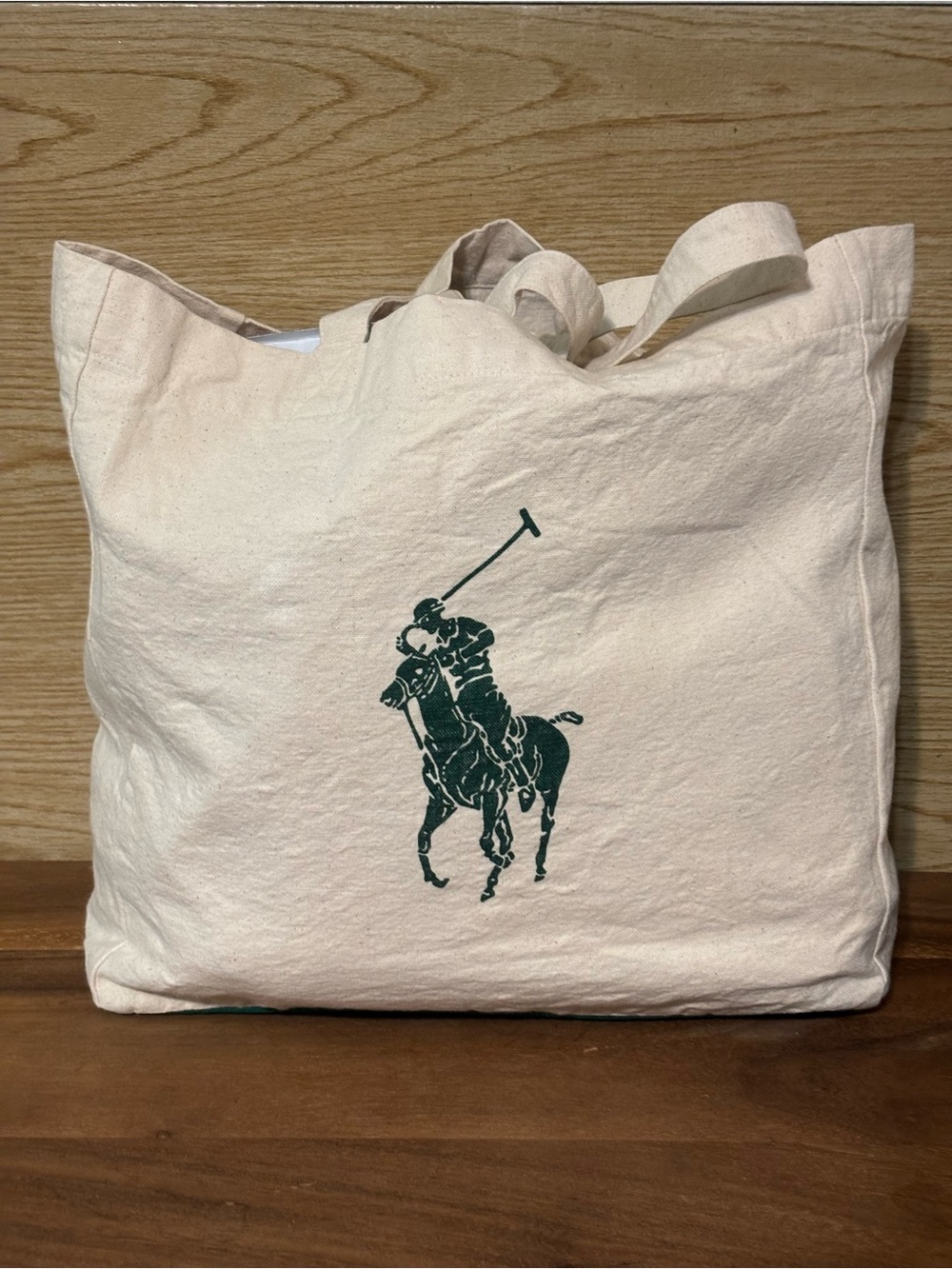 Polo Ralph Lauren Big Pony Canvas Shopper Tote - Cream/ Green
